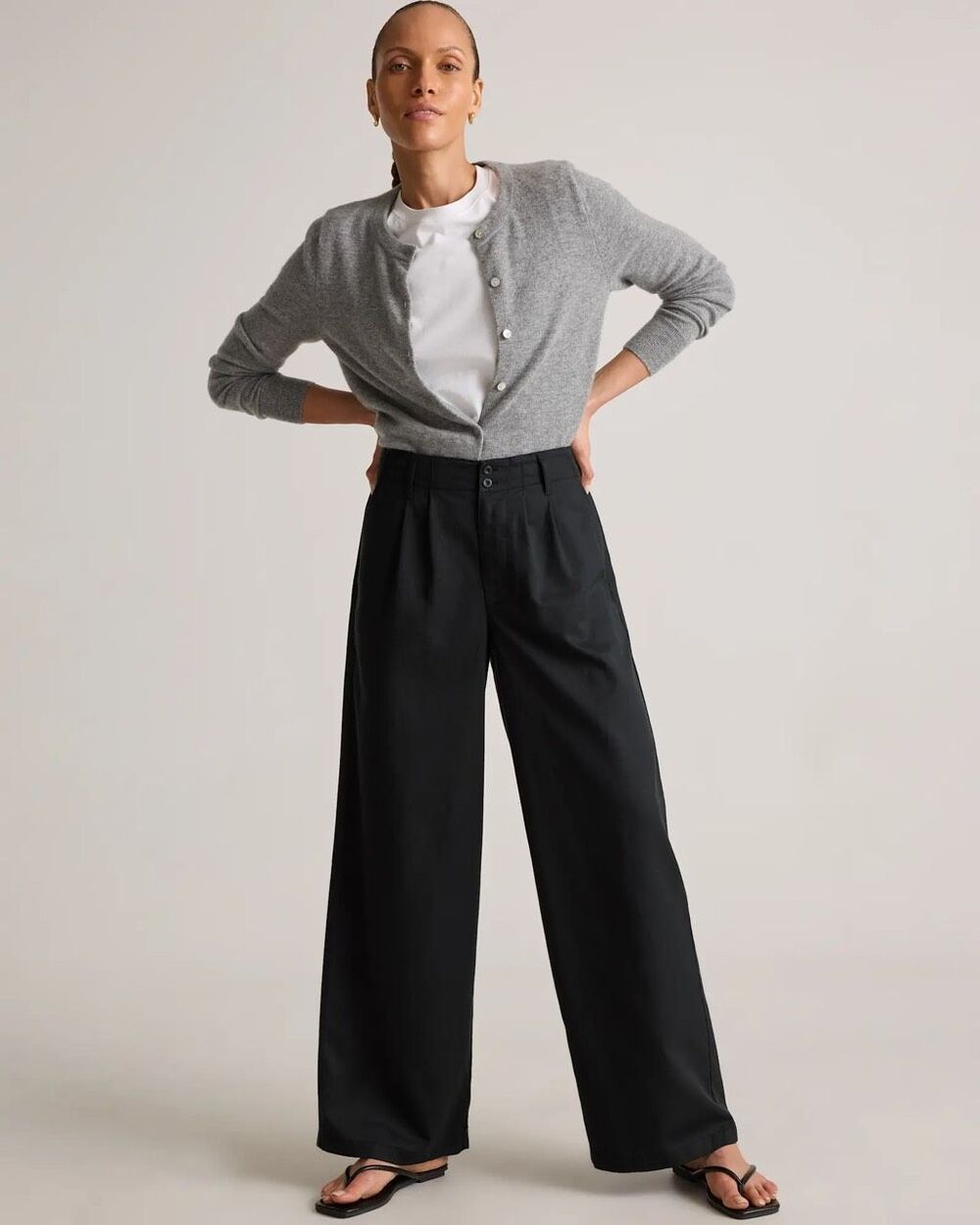 NWT Quince Drapey Twill Wide Leg Pleated Trouser Black Size 8